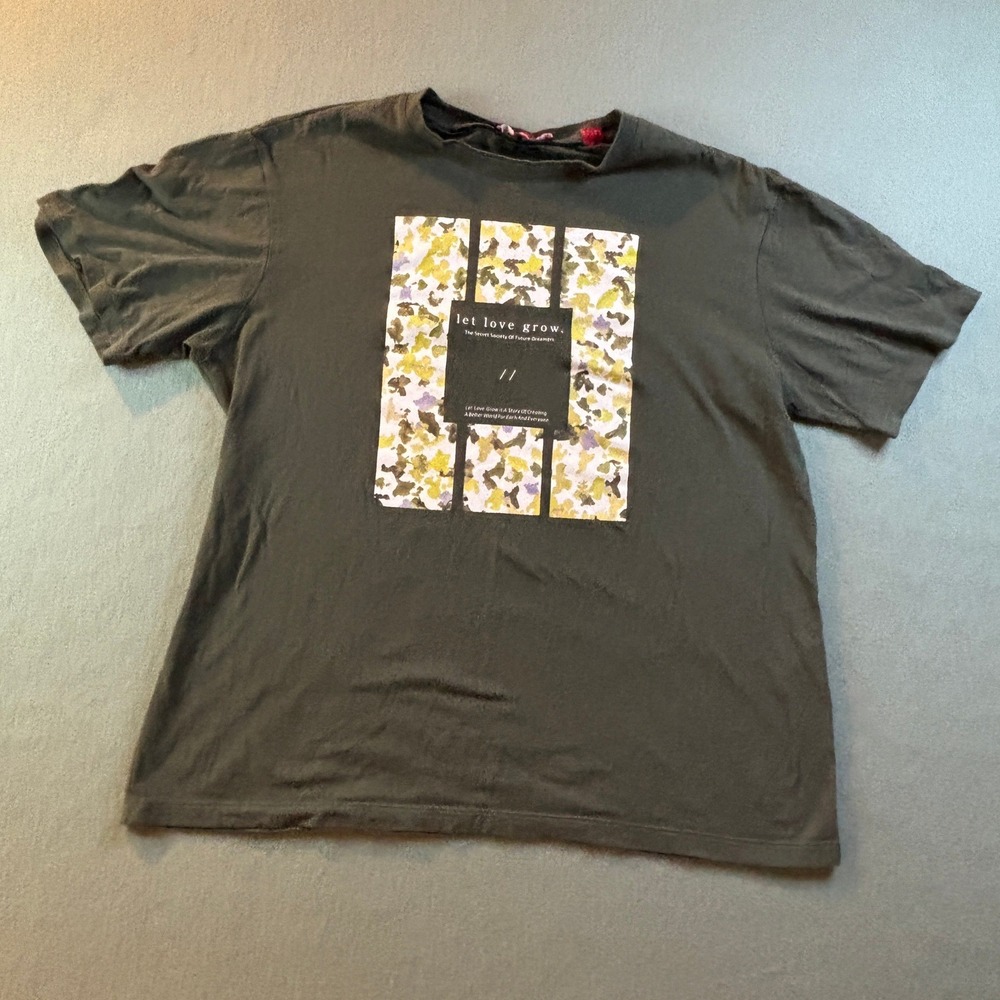 s Oliver T Shirt Mens Medium Olive Green Graphic Tee Let Love Grow Floral Box - Picture 2 of 9